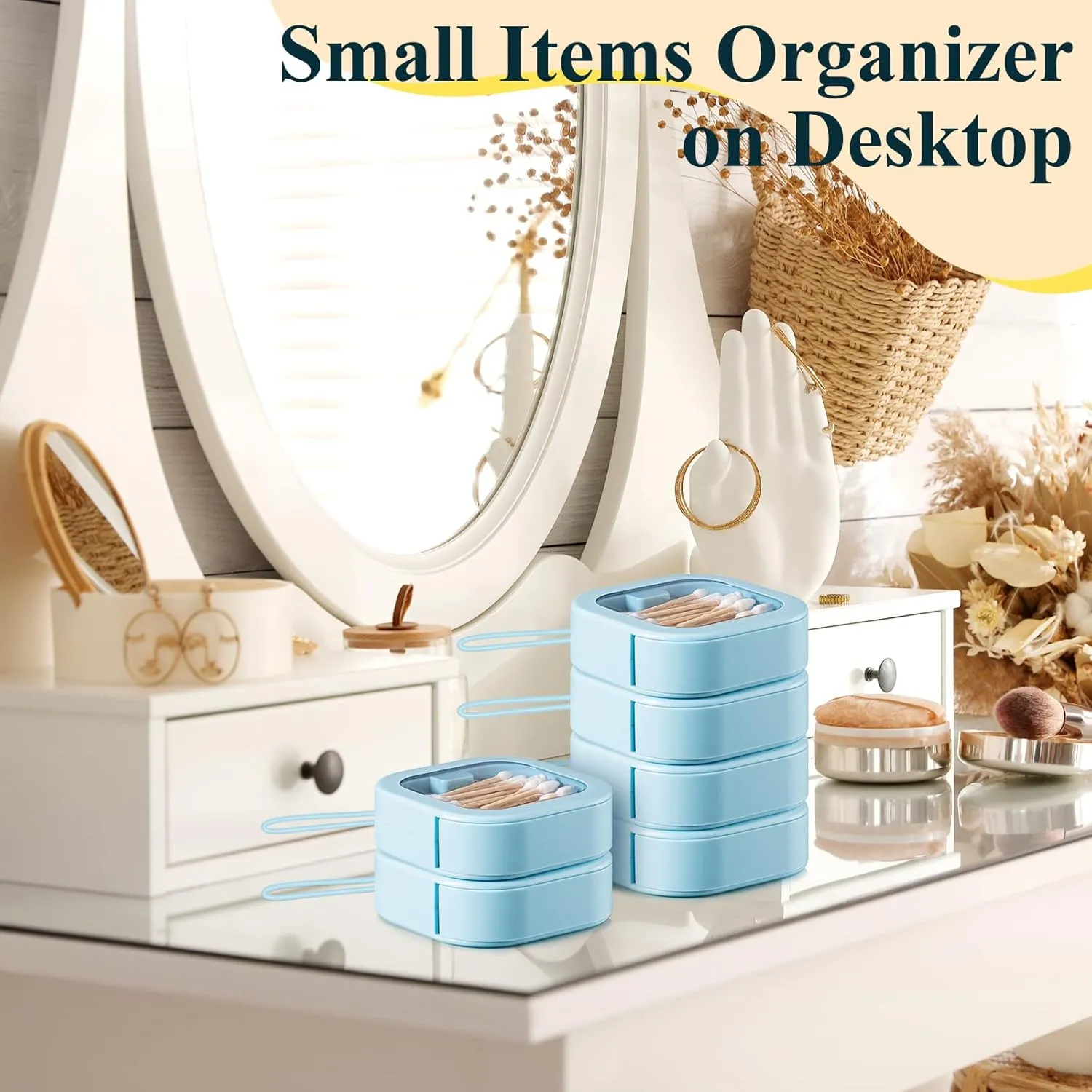 Kathfly 6 Pcs Hair Tie Container Dispenser Organizer Hair Tie Holder Travel Portable Bobby Pin Holder Cotton Swabs Dispenser Women Bathroom Storage Accessory(Blue)