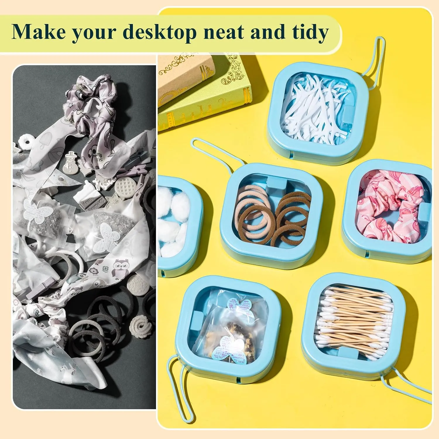 Kathfly 6 Pcs Hair Tie Container Dispenser Organizer Hair Tie Holder Travel Portable Bobby Pin Holder Cotton Swabs Dispenser Women Bathroom Storage Accessory(Blue)