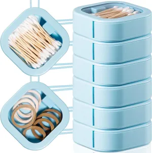 Kathfly 6 Pcs Hair Tie Container Dispenser Organizer Hair Tie Holder Travel Portable Bobby Pin Holder Cotton Swabs Dispenser Women Bathroom Storage Accessory(Blue)