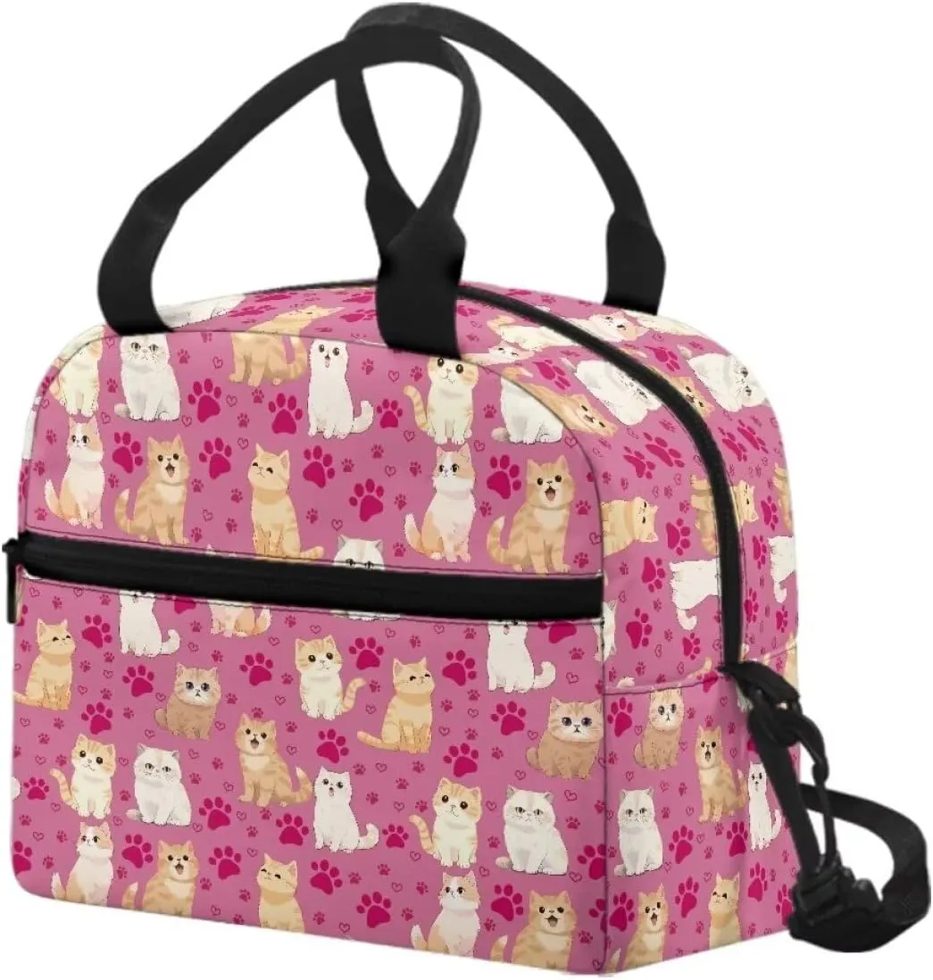 Kawaii Cat Print Lunch Box Backpack for Student 6th to 8th Grade Portable Meal Bag Lunch Box for Kids Retain freshness Leak Proof Lunch Cooler Bag for Middle School
