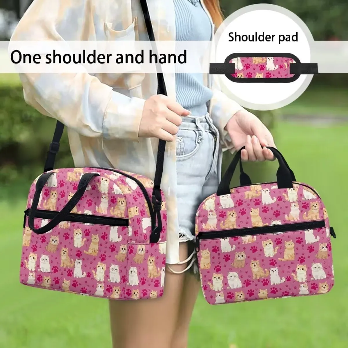 Kawaii Cat Print Lunch Box Backpack for Student 6th to 8th Grade Portable Meal Bag Lunch Box for Kids Retain freshness Leak Proof Lunch Cooler Bag for Middle School
