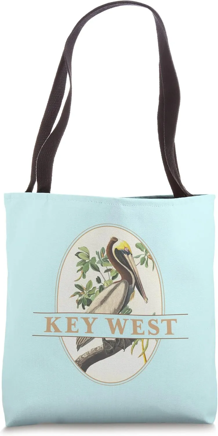 Key West Florida Vintage Pelican Design Tote Bag