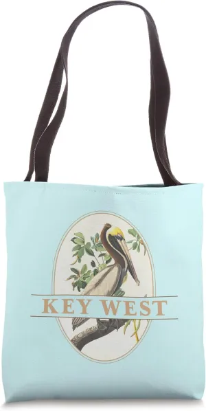 Key West Florida Vintage Pelican Design Tote Bag