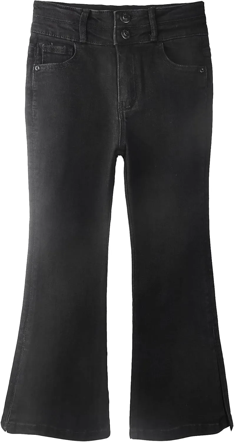 KIDSCOOL SPACE Girls Jeans,Raw Edge 3 Buttons Stretchy Bell-Bottom Denim Pants