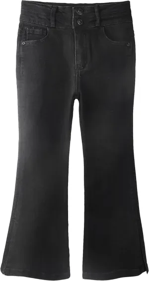 KIDSCOOL SPACE Girls Jeans,Raw Edge 3 Buttons Stretchy Bell-Bottom Denim Pants