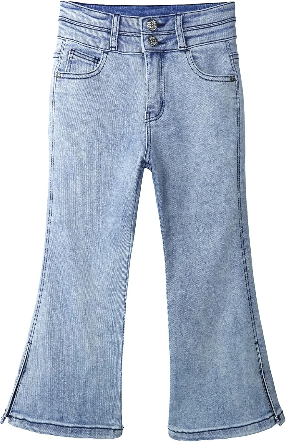 KIDSCOOL SPACE Girls Jeans,Raw Edge 3 Buttons Stretchy Bell-Bottom Denim Pants