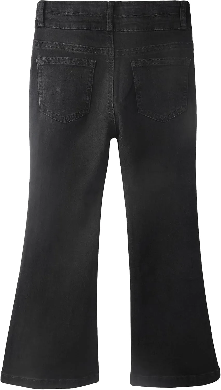 KIDSCOOL SPACE Girls Jeans,Raw Edge 3 Buttons Stretchy Bell-Bottom Denim Pants