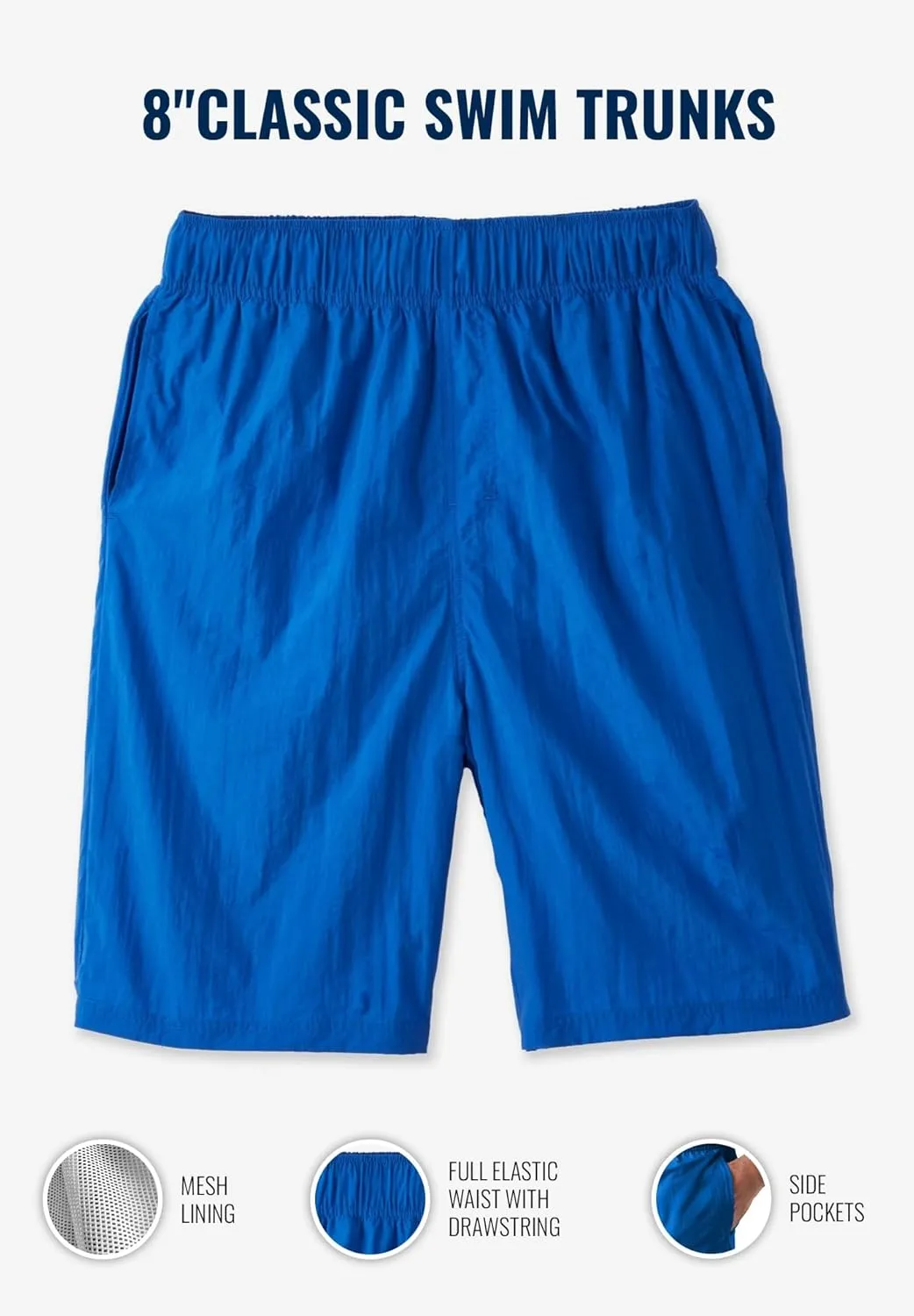 KingSize Men's Big & Tall 8" Classic Swim Trunks