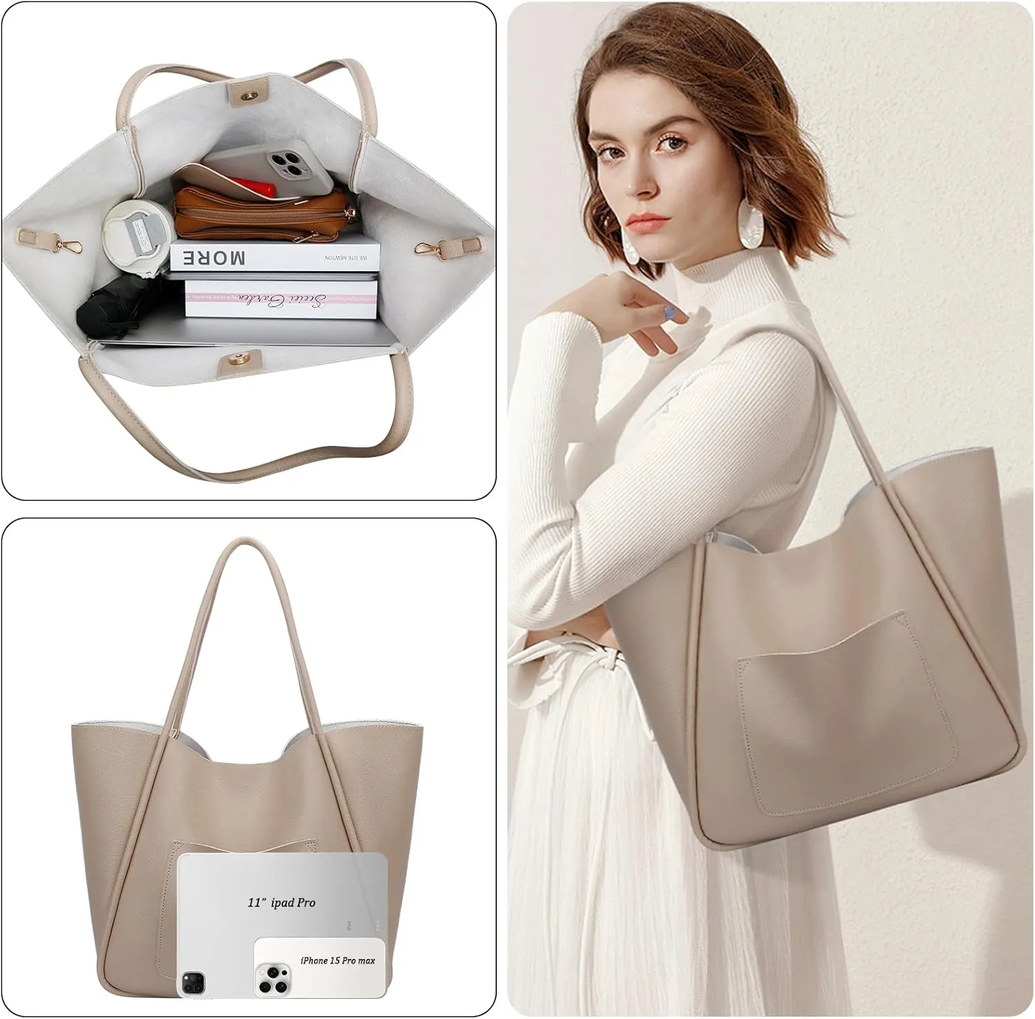KKXIU Tote Bag for Women Vegan Leather Shoulder Purse Large Capacity Travel Bag
