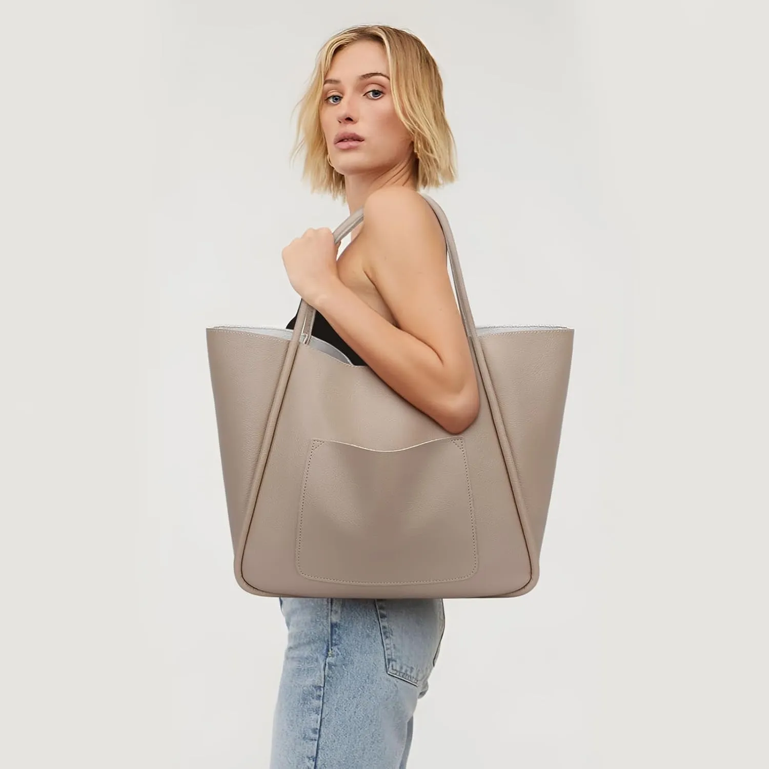 KKXIU Tote Bag for Women Vegan Leather Shoulder Purse Large Capacity Travel Bag