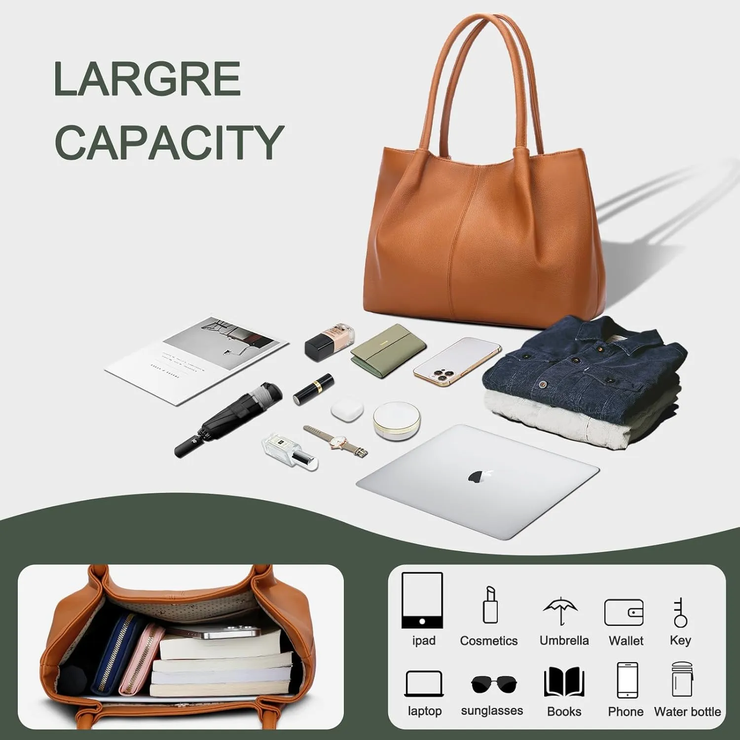 KKXIU Tote Bag for Women Vegan Leather Shoulder Purse Large Capacity Travel Bag