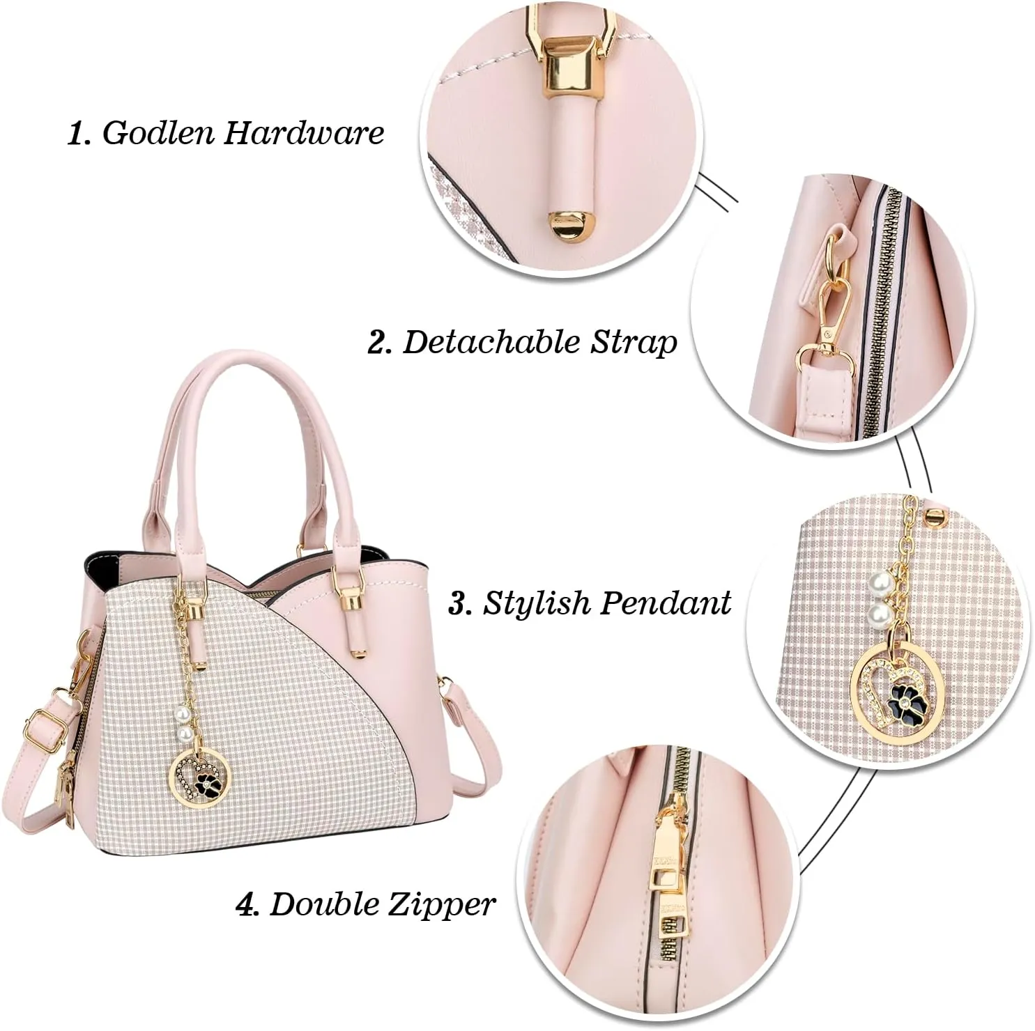 KKXIU Triple Compartments Purses and Handbags for Women Fashion Ladies Satchel Shoulder Top Handle Bag