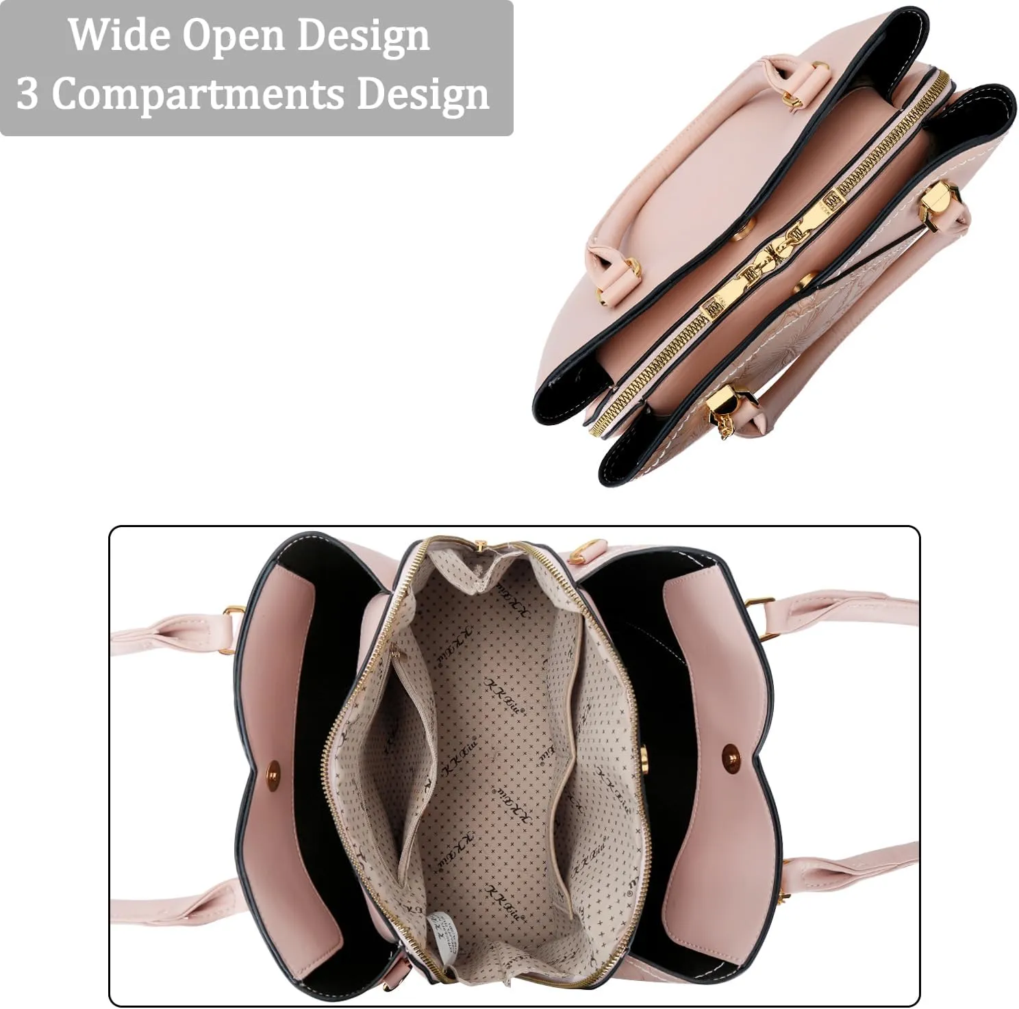 KKXIU Triple Compartments Purses and Handbags for Women Fashion Ladies Satchel Shoulder Top Handle Bag