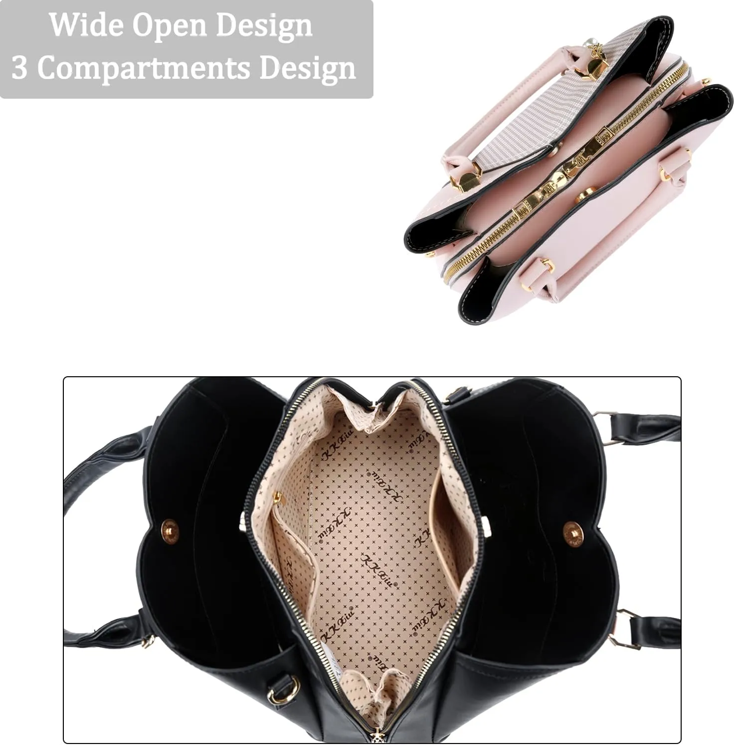 KKXIU Triple Compartments Purses and Handbags for Women Fashion Ladies Satchel Shoulder Top Handle Bag