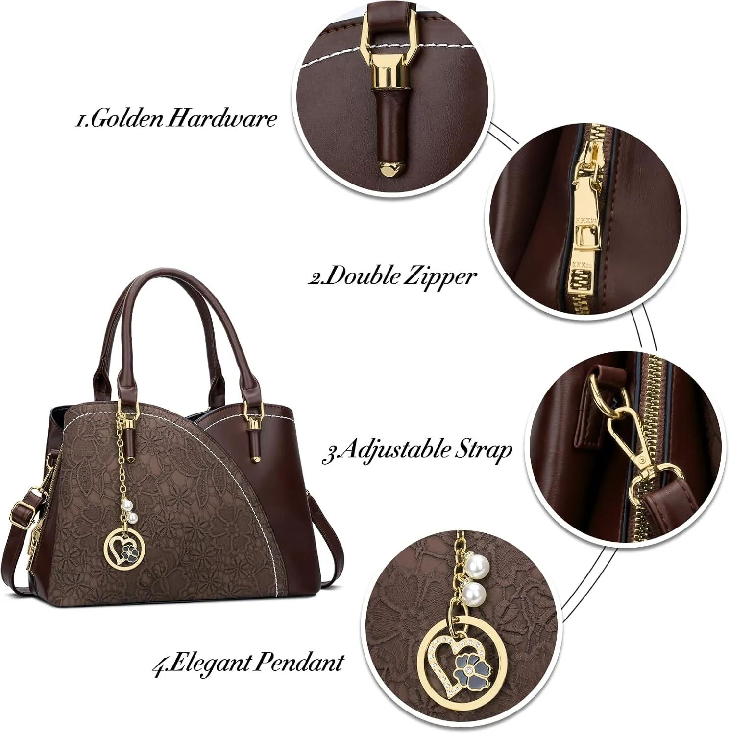 KKXIU Triple Compartments Purses and Handbags for Women Fashion Ladies Satchel Shoulder Top Handle Bag
