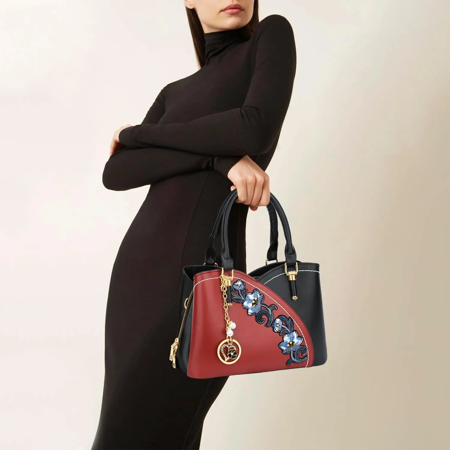 KKXIU Triple Compartments Purses and Handbags for Women Fashion Ladies Satchel Shoulder Top Handle Bag