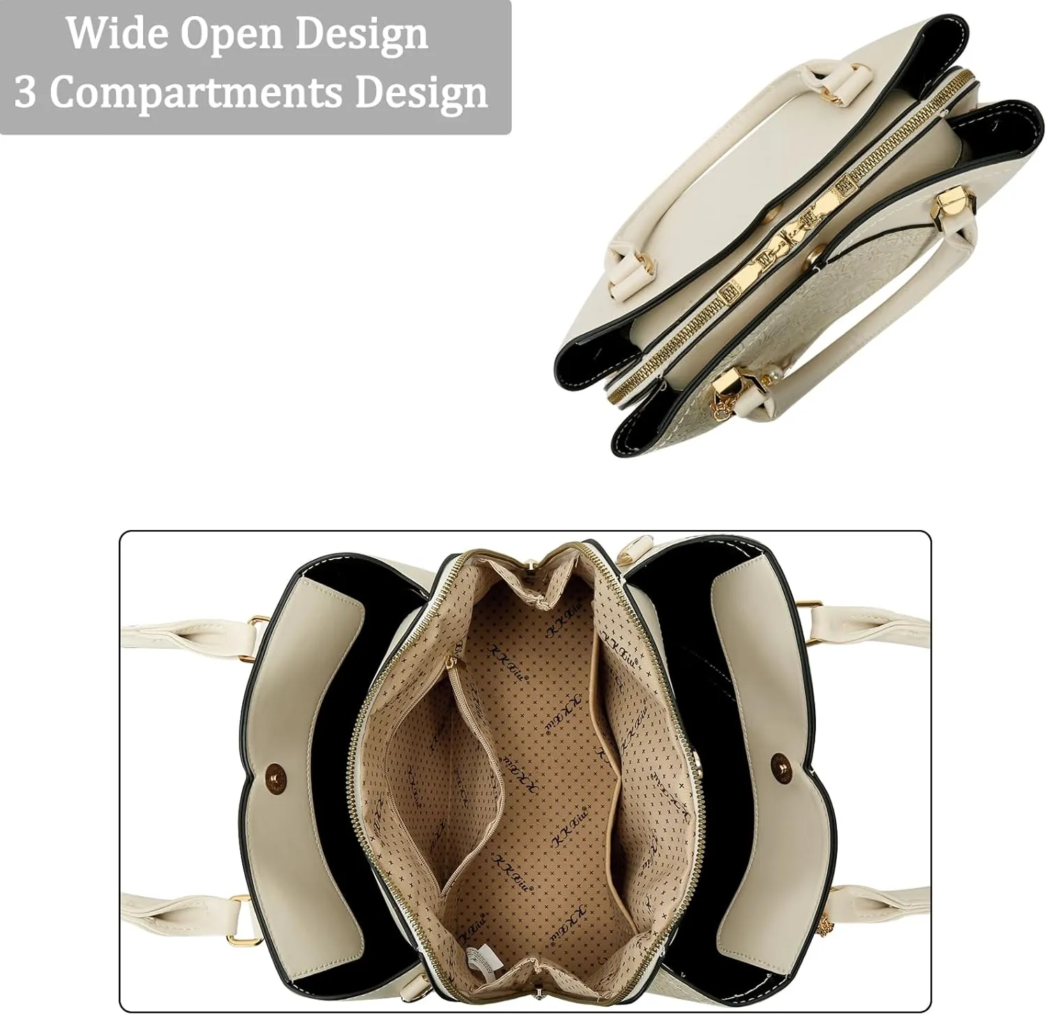 KKXIU Triple Compartments Purses and Handbags for Women Fashion Ladies Satchel Shoulder Top Handle Bag
