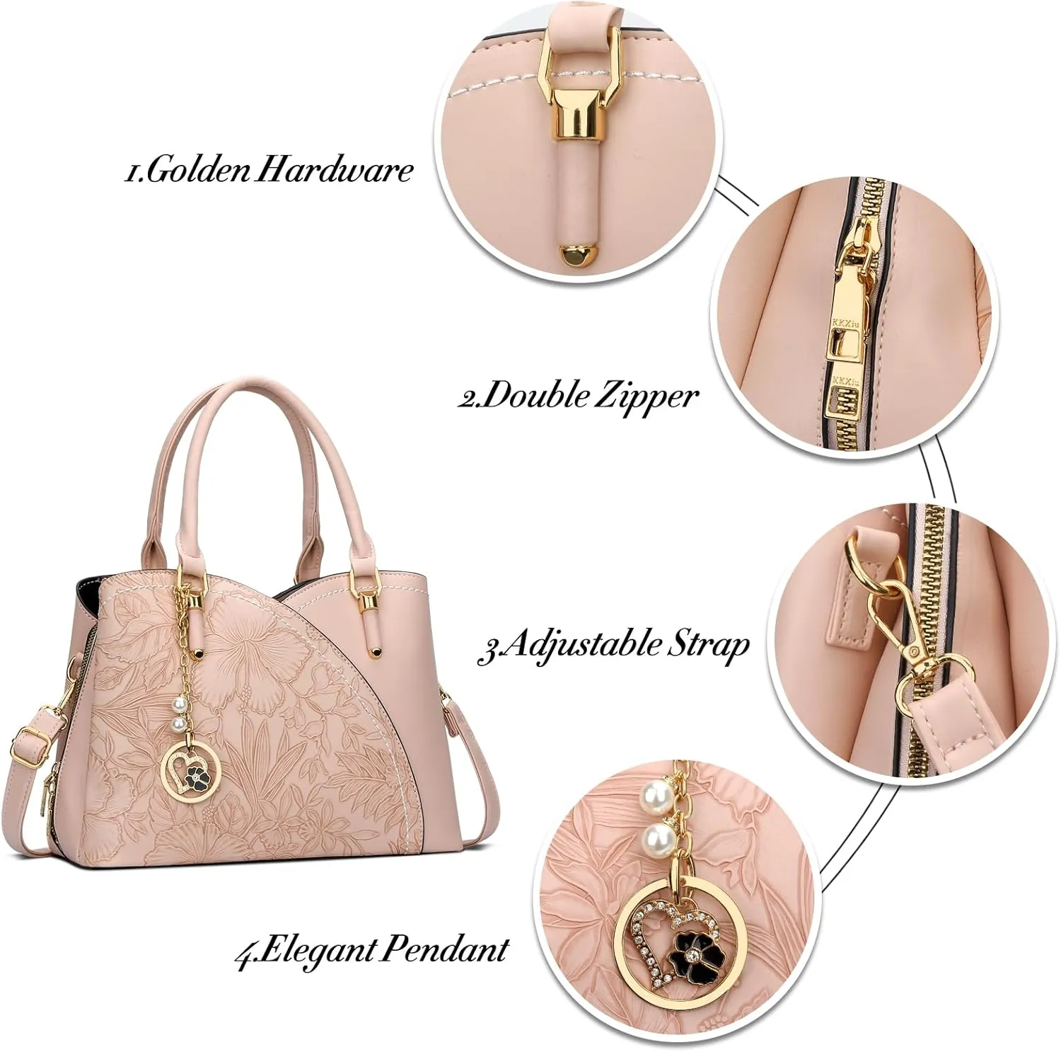 KKXIU Triple Compartments Purses and Handbags for Women Fashion Ladies Satchel Shoulder Top Handle Bag
