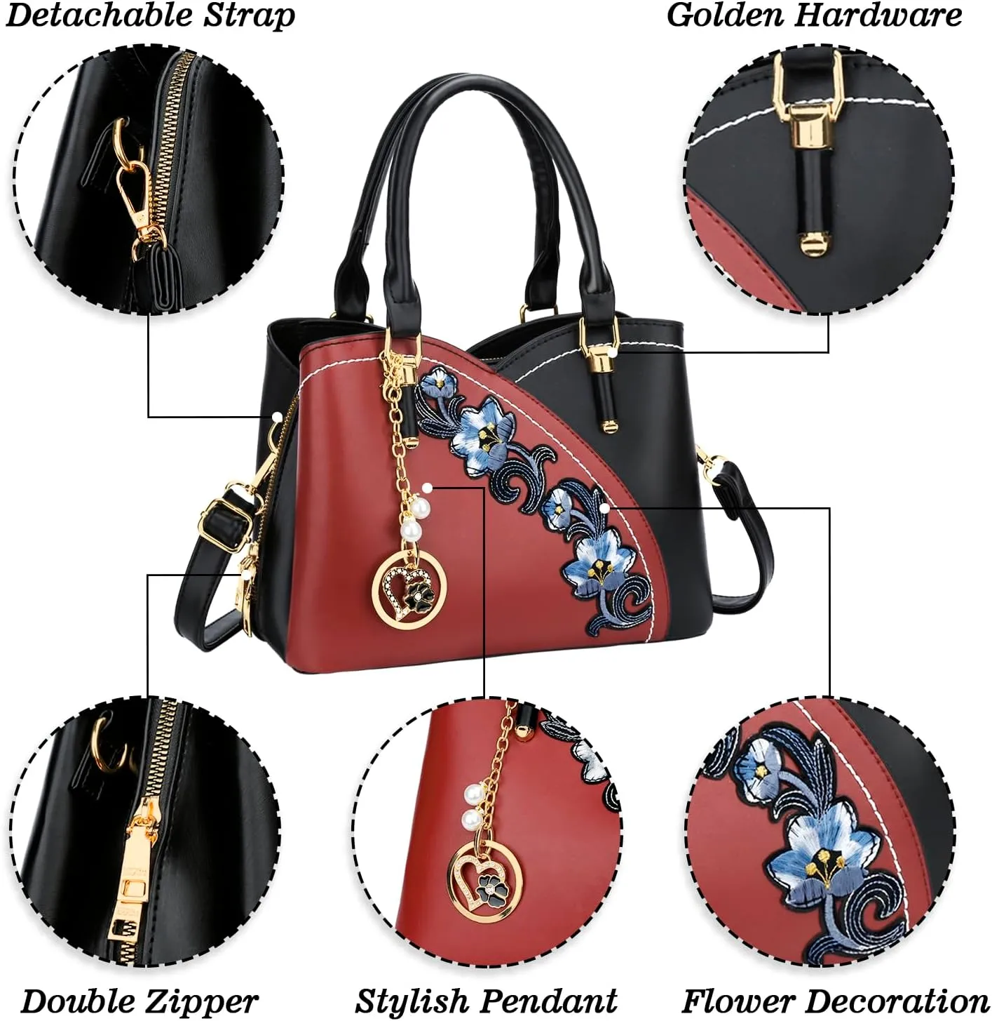 KKXIU Triple Compartments Purses and Handbags for Women Fashion Ladies Satchel Shoulder Top Handle Bag