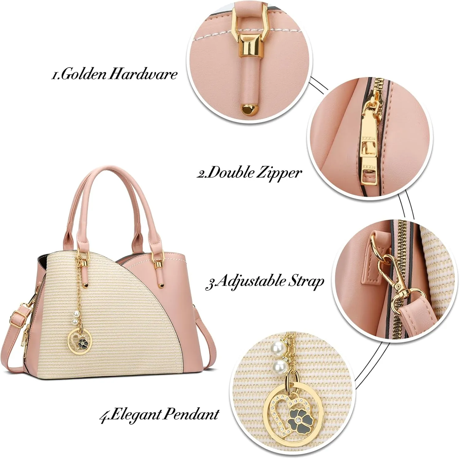 KKXIU Triple Compartments Purses and Handbags for Women Fashion Ladies Satchel Shoulder Top Handle Bag