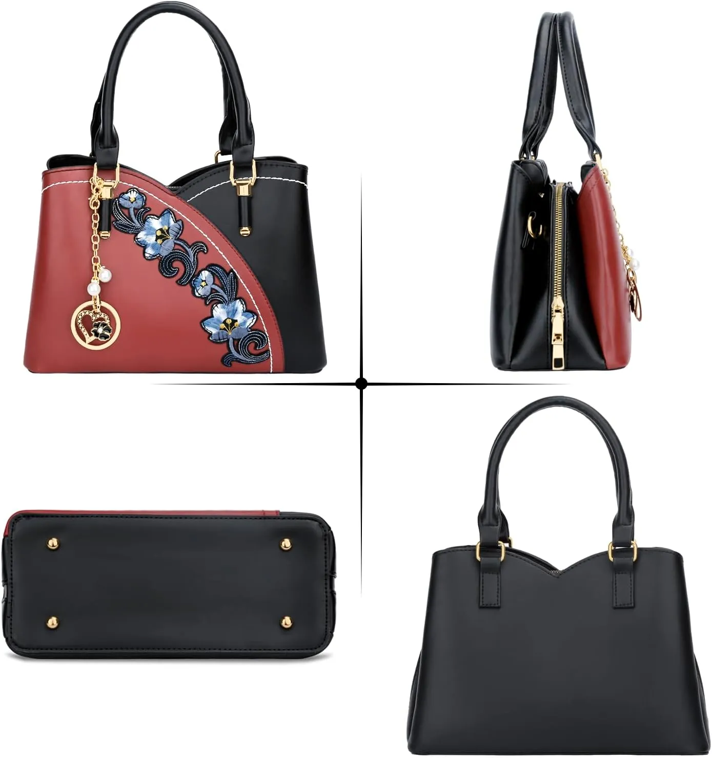 KKXIU Triple Compartments Purses and Handbags for Women Fashion Ladies Satchel Shoulder Top Handle Bag