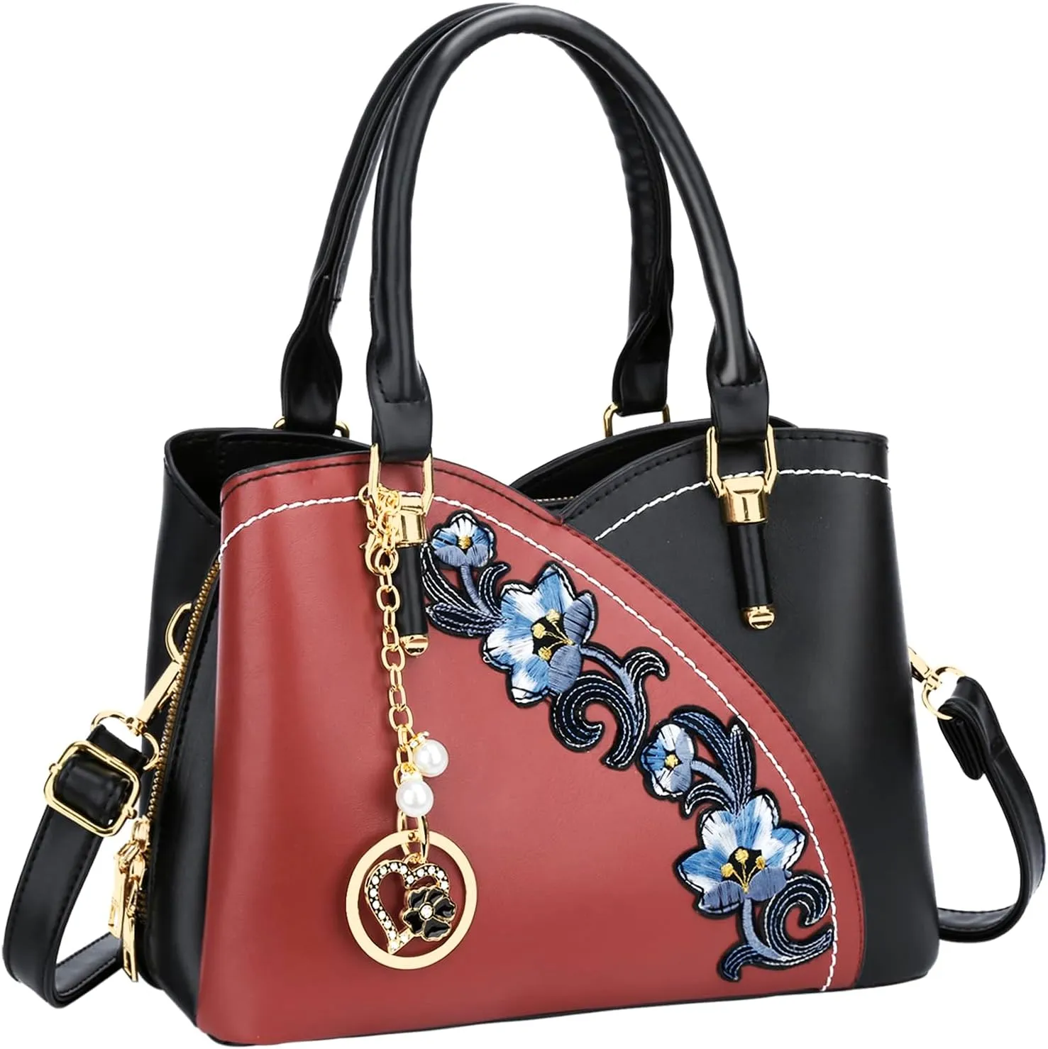 KKXIU Triple Compartments Purses and Handbags for Women Fashion Ladies Satchel Shoulder Top Handle Bag