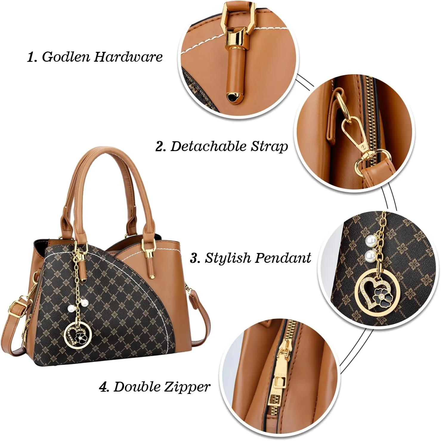 KKXIU Triple Compartments Purses and Handbags for Women Fashion Ladies Satchel Shoulder Top Handle Bag