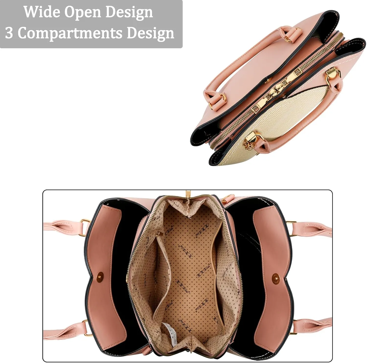 KKXIU Triple Compartments Purses and Handbags for Women Fashion Ladies Satchel Shoulder Top Handle Bag