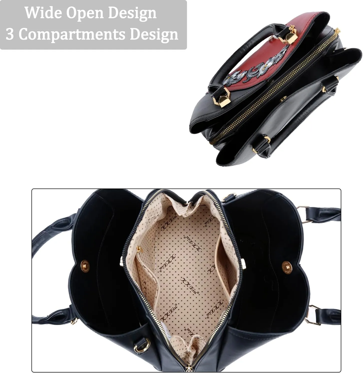 KKXIU Triple Compartments Purses and Handbags for Women Fashion Ladies Satchel Shoulder Top Handle Bag