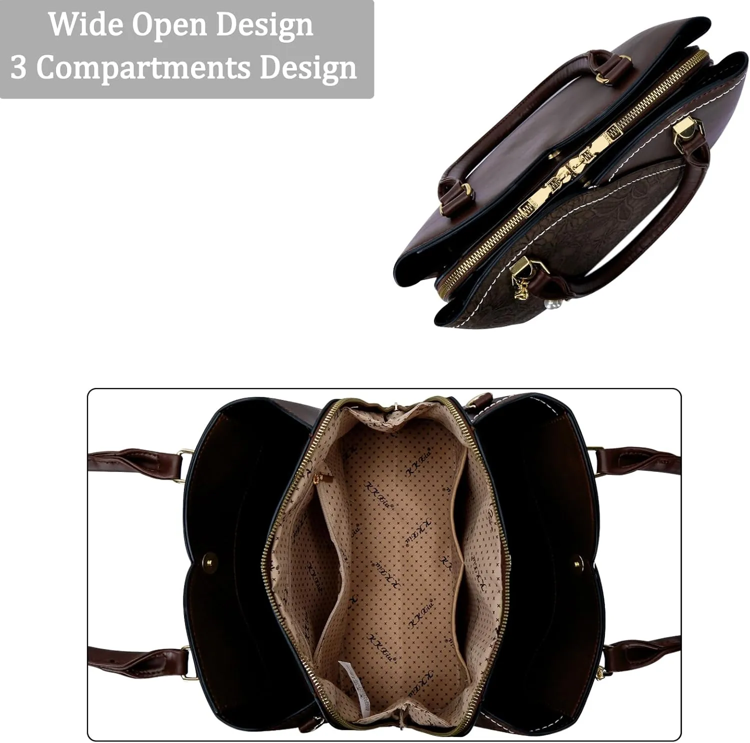 KKXIU Triple Compartments Purses and Handbags for Women Fashion Ladies Satchel Shoulder Top Handle Bag