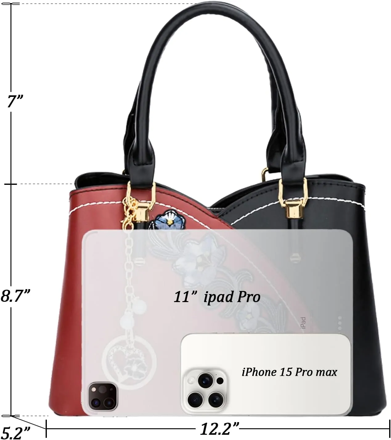KKXIU Triple Compartments Purses and Handbags for Women Fashion Ladies Satchel Shoulder Top Handle Bag