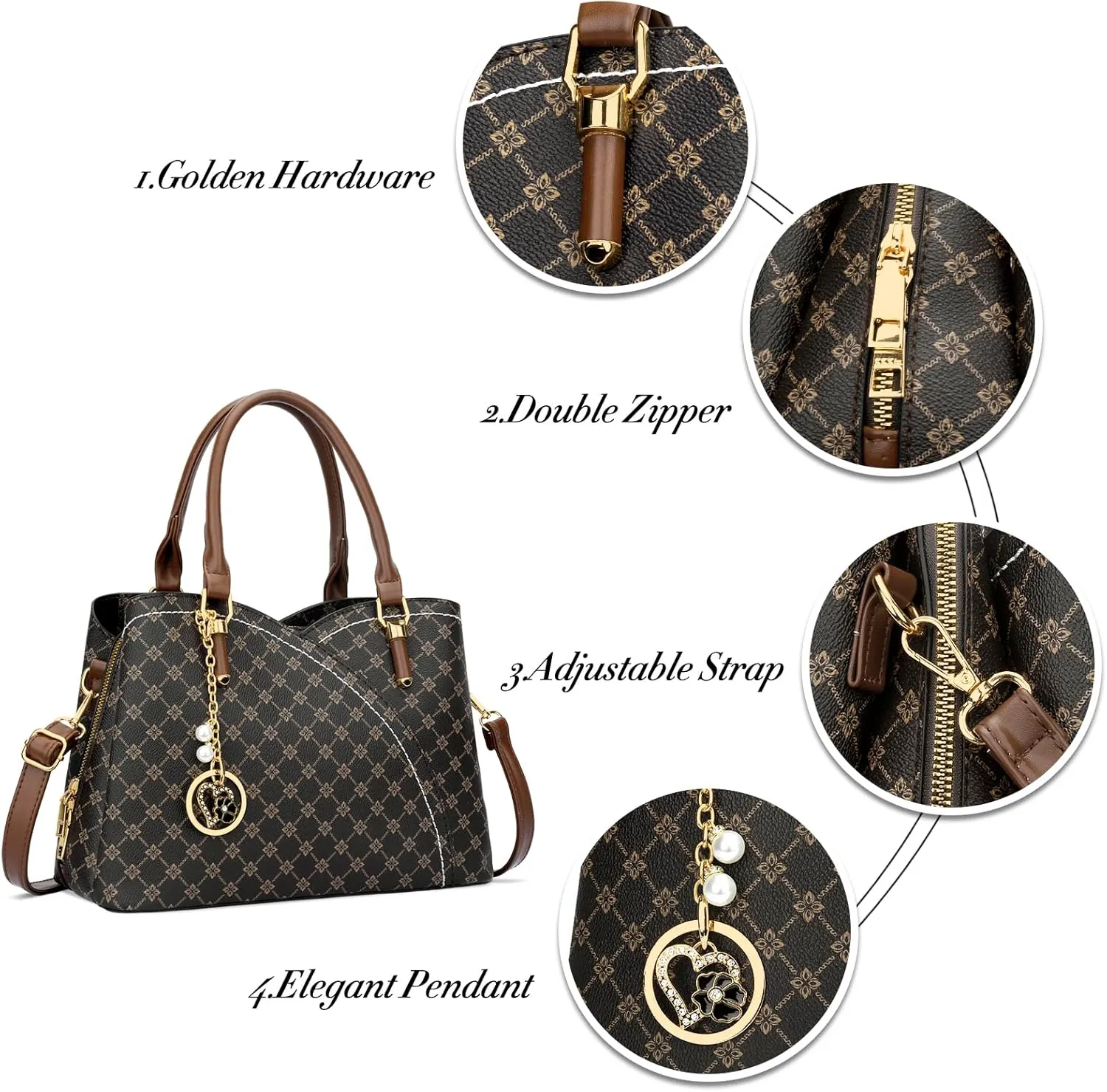 KKXIU Triple Compartments Purses and Handbags for Women Fashion Ladies Satchel Shoulder Top Handle Bag