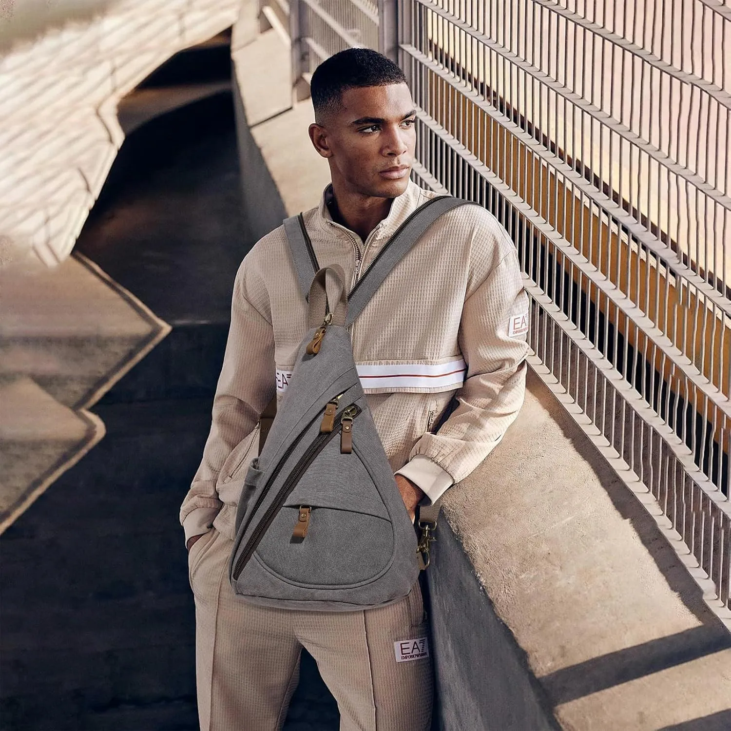 KL928 Canvas Sling Bag - Small Crossbody Backpack Shoulder Casual Daypack Rucksack for Men Women(Large Version)
