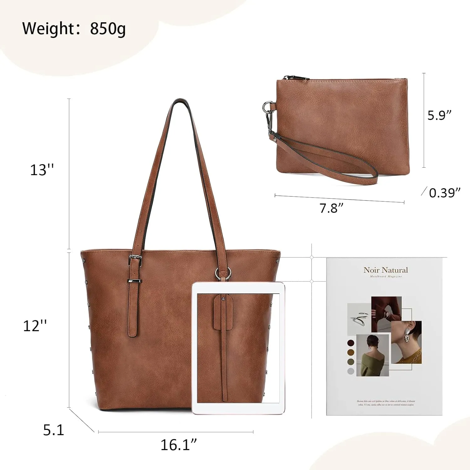KL928 Handbag for Women Tote Bag PU Leather Large Shoulder Bag Top Handle Satchel Purses 2Pcs Set