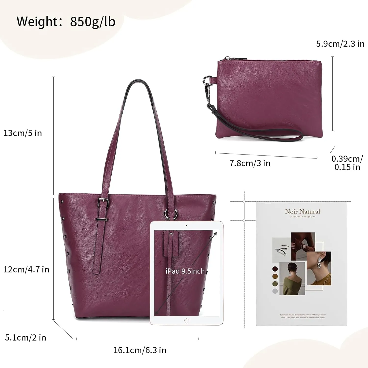KL928 Handbag for Women Tote Bag PU Leather Large Shoulder Bag Top Handle Satchel Purses 2Pcs Set