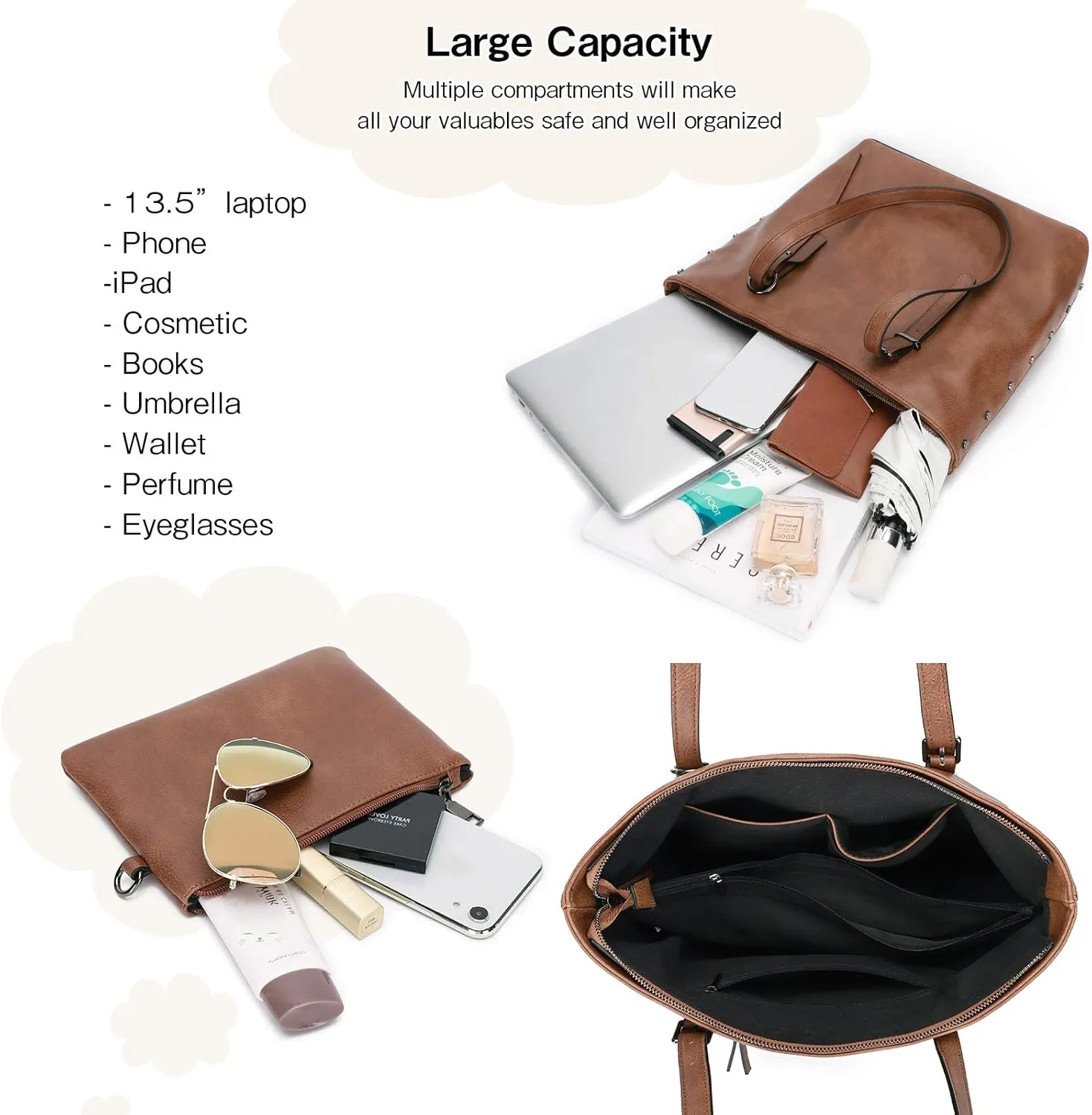 KL928 Handbag for Women Tote Bag PU Leather Large Shoulder Bag Top Handle Satchel Purses 2Pcs Set