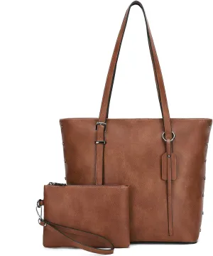 KL928 Handbag for Women Tote Bag PU Leather Large Shoulder Bag Top Handle Satchel Purses 2Pcs Set