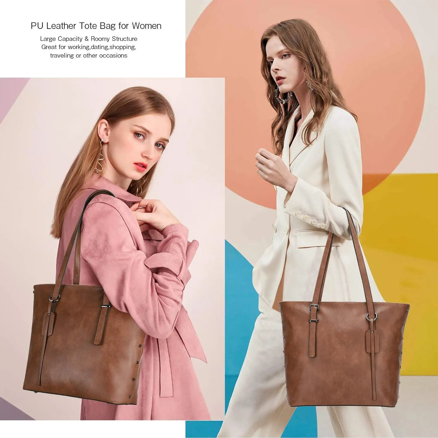 KL928 Handbag for Women Tote Bag PU Leather Large Shoulder Bag Top Handle Satchel Purses 2Pcs Set