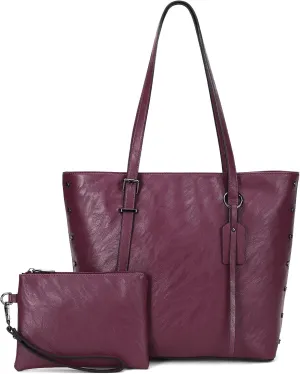 KL928 Handbag for Women Tote Bag PU Leather Large Shoulder Bag Top Handle Satchel Purses 2Pcs Set