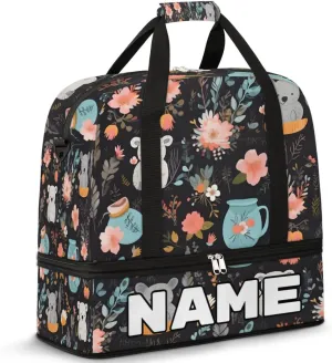 Koala Flower Custom Foldable Duffle Bag with Shoes Compartment Personalized Large Capacity Waterproof Travel Weekender Bag Overnight Bag for Sports Gym