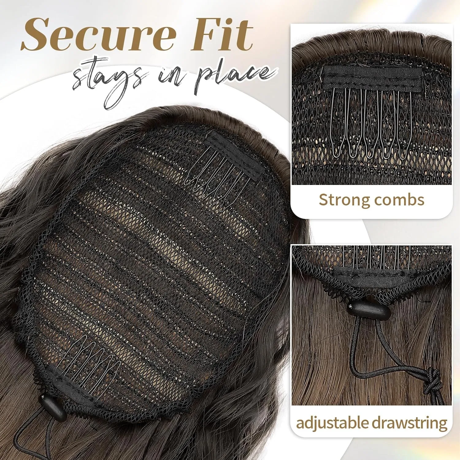 KooKaStyle Ponytail Extension 30 Inch Drawstring Pony Tails Hair Extensions for Women Long Curly Ponytail Synthetic Hairpieces for Daily Use（ Ombre Brown Mix Blonde）