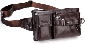 KPYWZER Vintage Leather Waist Bag Fanny Pack for Men Women Hip Bum Belt Slim Cell Phone Purse Casual Waist Wallet Pouch for Outdoors Traveling Casual Running Hiking Cycling Coffee