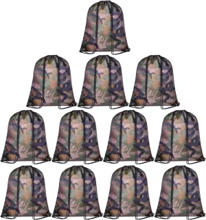 KUUQA 12 Pack Camouflage Drawstring Backpack Bulk String Backpack Cinch Kids Sport Bags Storage Bags for Gym Traveling (Camouflage)