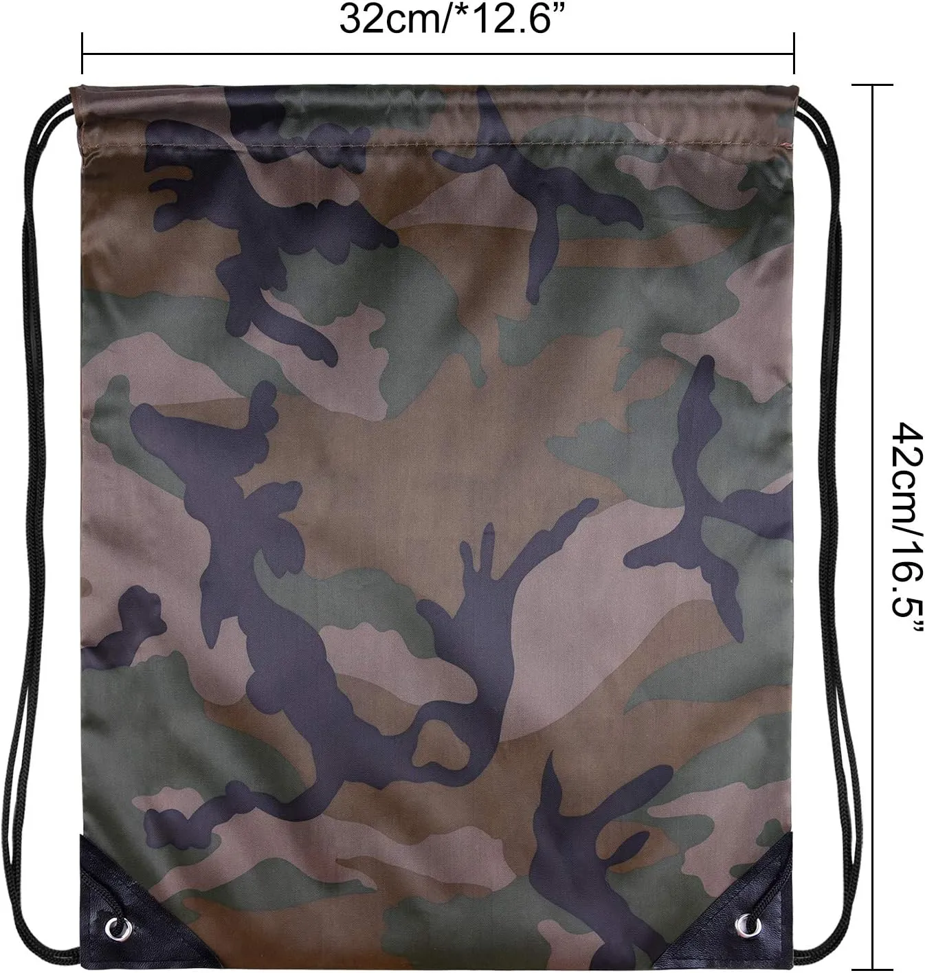 KUUQA 12 Pack Camouflage Drawstring Backpack Bulk String Backpack Cinch Kids Sport Bags Storage Bags for Gym Traveling (Camouflage)