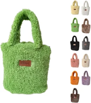 Lamb Wool Handbag Fuzzy Cute Autumn and Winter Fluffy Stylish Chroma Handbag Shoulder Bag Fuzzy Handbag