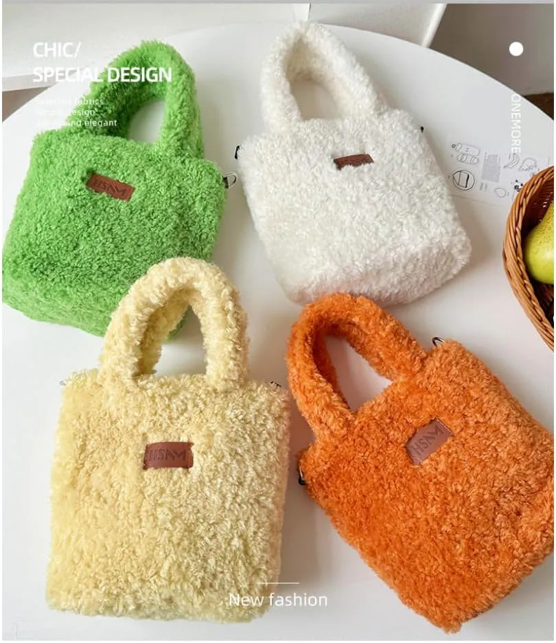 Lamb Wool Handbag Fuzzy Cute Autumn and Winter Fluffy Stylish Chroma Handbag Shoulder Bag Fuzzy Handbag