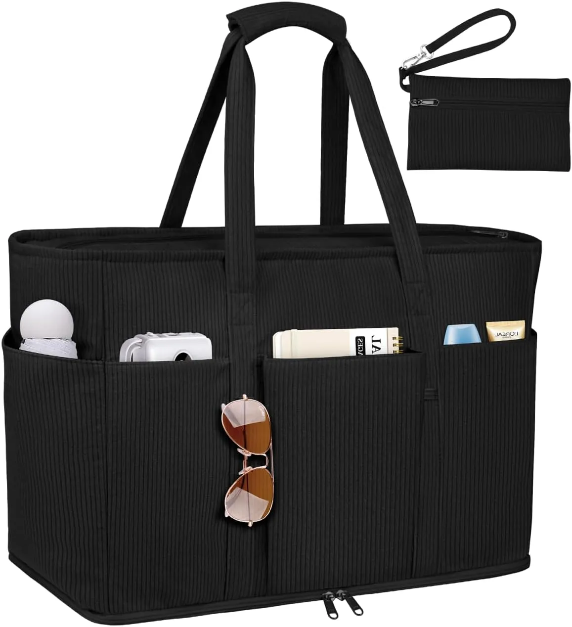 Large Beach Bag with Zipper, 12 Pockets Waterproof Sandproof Pool Bag Womens Mesh Beach Tote Bag for Travel Vacation