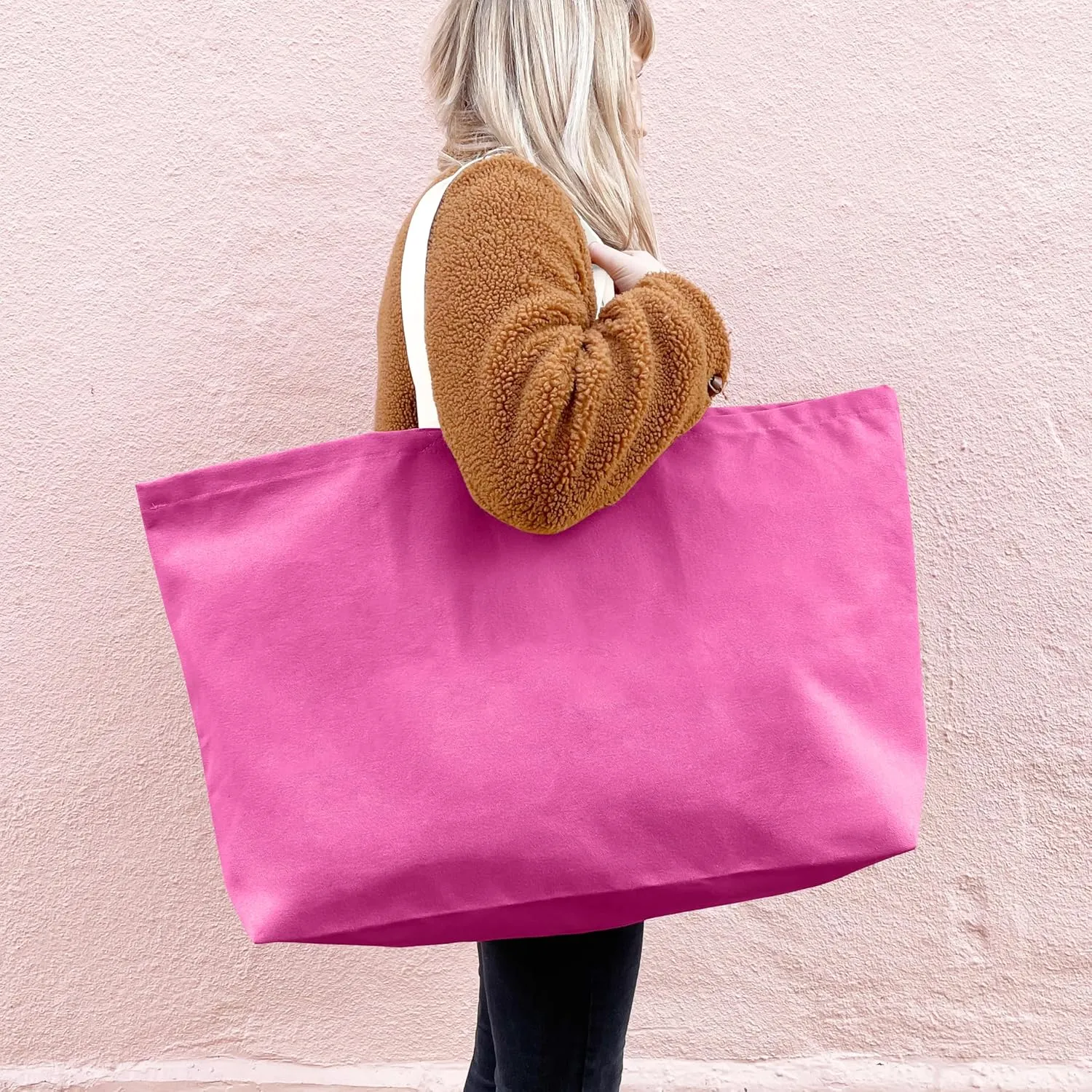 Large Canvas Tote Bag-Extra Big Shopping Beach Totes Bags Reusable Largest Grocery Plain Solid Bag 28"x8"x16"