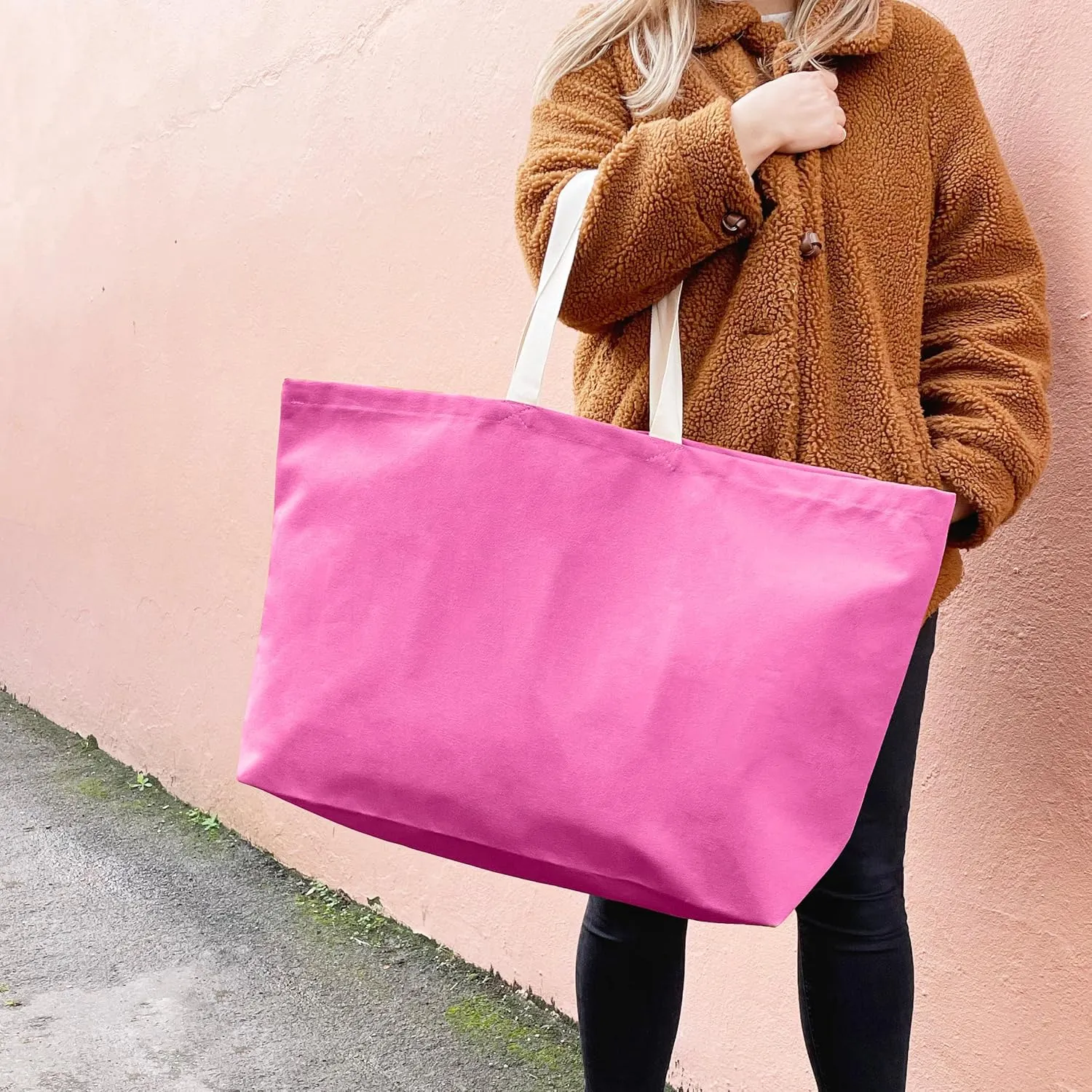 Large Canvas Tote Bag-Extra Big Shopping Beach Totes Bags Reusable Largest Grocery Plain Solid Bag 28"x8"x16"