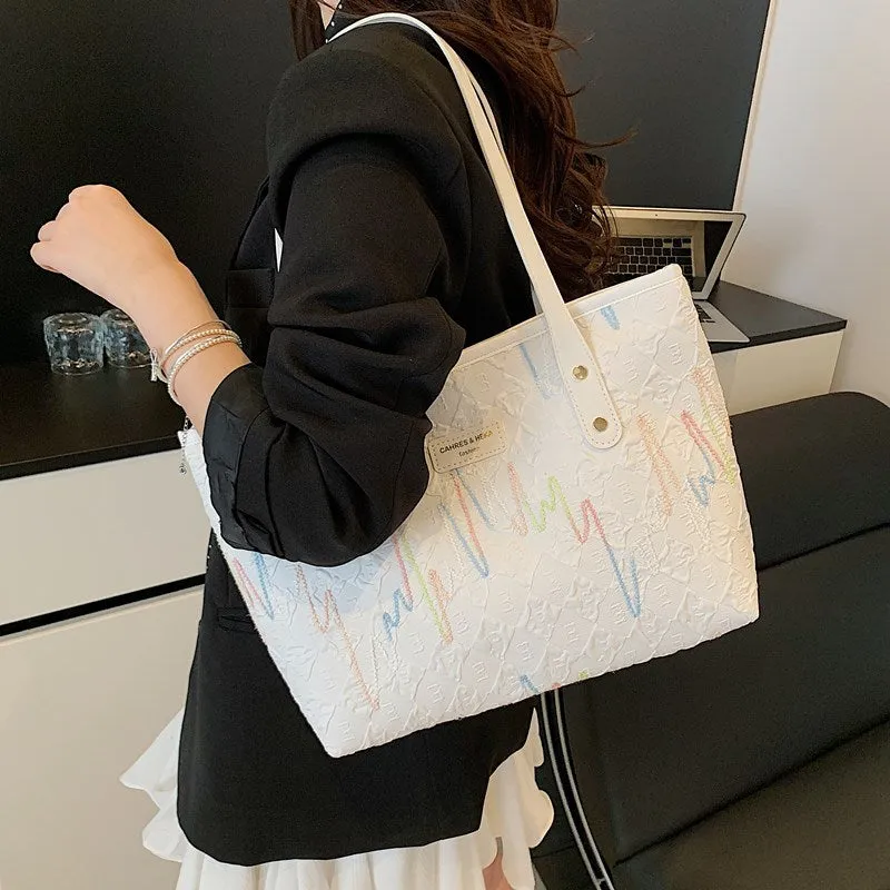 Large Capacity Tote Bag New Color-Block Casual Striped Versatile Shoulder Handbag for Women